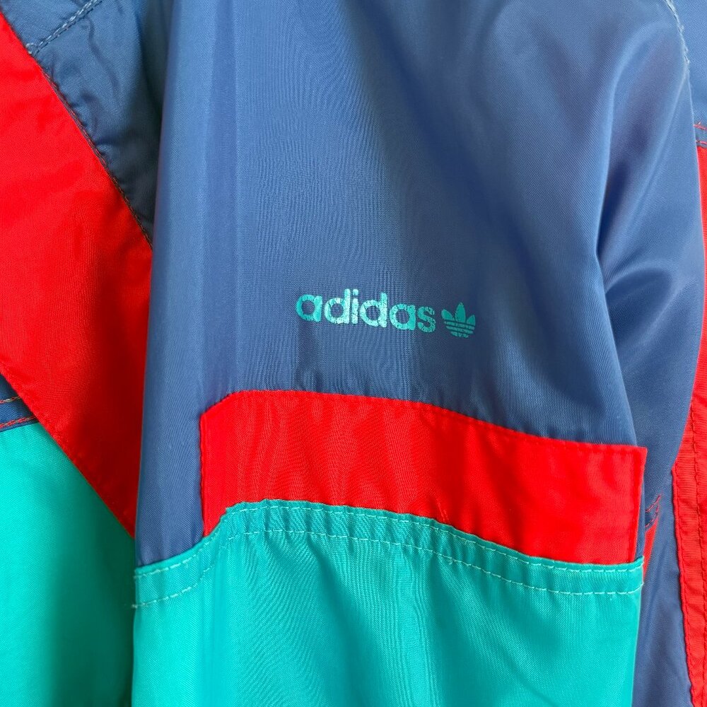 VINTAGE 80s Adidas Windbreaker Lightweight Jacket Mens Colorblock Full Zip